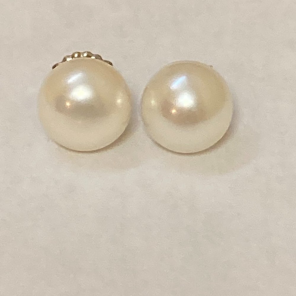 Cultured Pearl Earrings 12mm 14K White Gold
